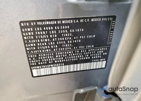 2023 Volkswagen Taos S from USA, damaged, VIN 3VVMX7B23PM358318